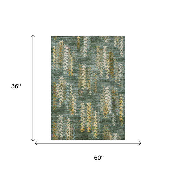 3' X 5' Green And Brown Striped Washable Indoor Outdoor Area Rug