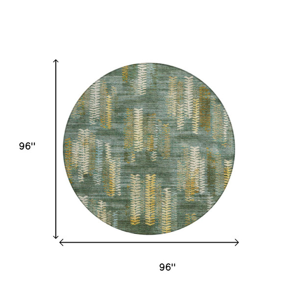 8' Green And Brown Round Striped Washable Indoor Outdoor Area Rug