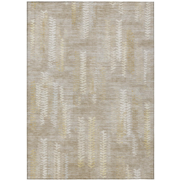 5' X 8' Beige And Brown Striped Washable Indoor Outdoor Area Rug