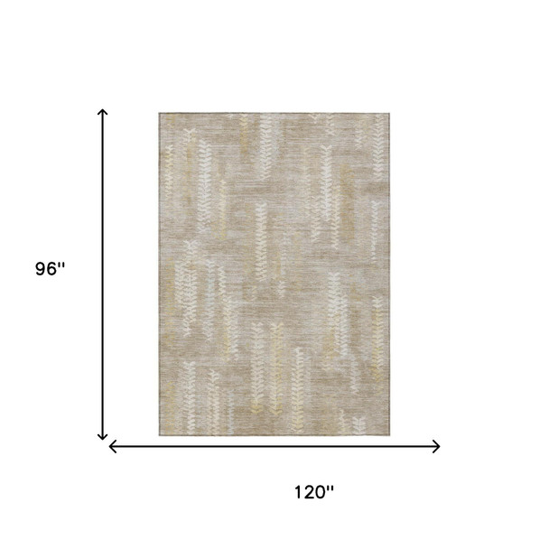 8' X 10' Beige And Brown Striped Washable Indoor Outdoor Area Rug