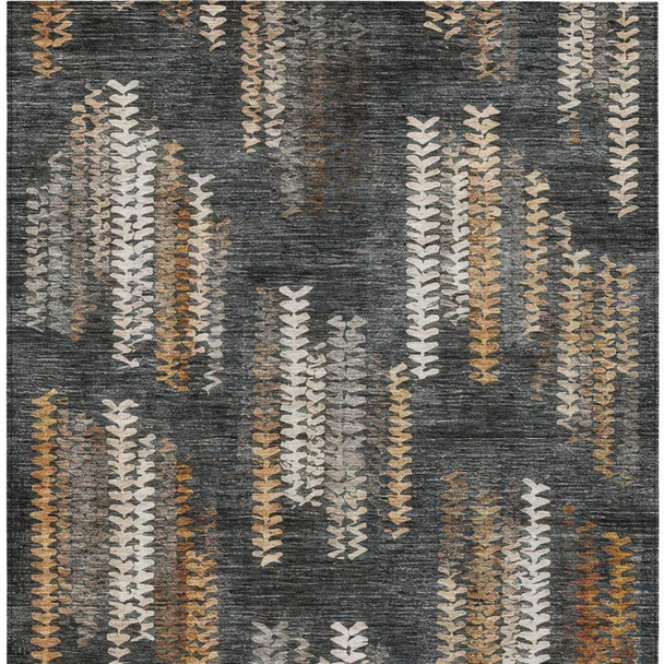 9' X 12' Charcoal And Gray Striped Washable Indoor Outdoor Area Rug