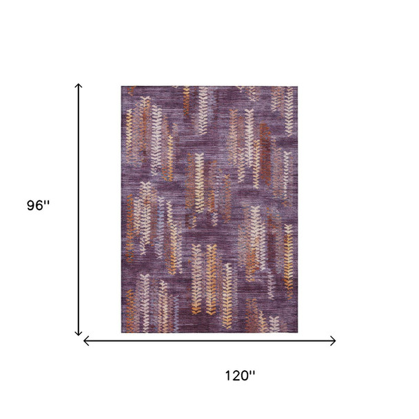 8' X 10' Eggplant And Purple Striped Washable Indoor Outdoor Area Rug