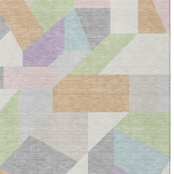 10' X 14' Mint Green And Green Geometric Washable Indoor Outdoor Area Rug