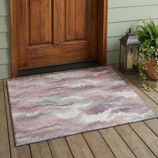 3' X 5' Mauve And Pink Abstract Washable Indoor Outdoor Area Rug