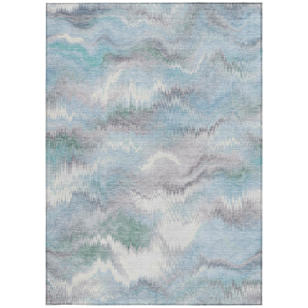 9' X 12' Sky Blue And Blue Abstract Washable Indoor Outdoor Area Rug