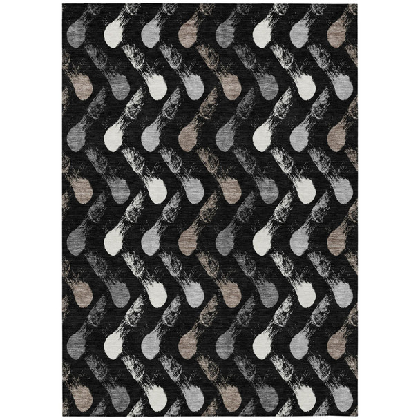 9' X 12' Black And Graphite Geometric Washable Indoor Outdoor Area Rug