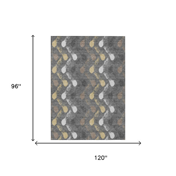 8' X 10' Gray And Graphite Geometric Washable Indoor Outdoor Area Rug
