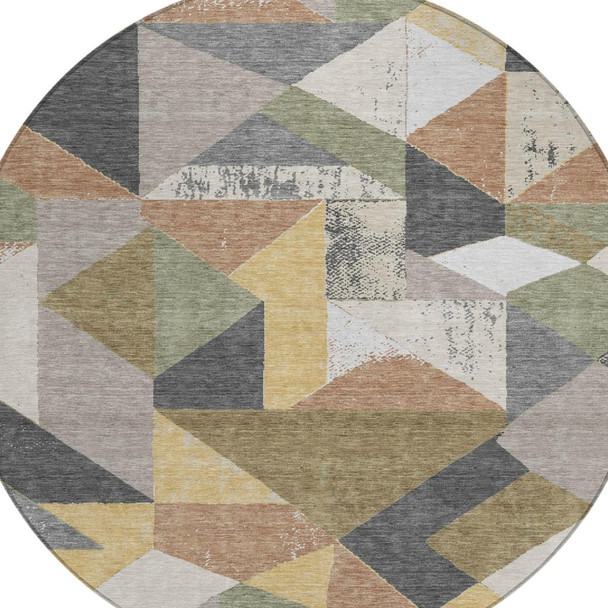 8' Graphite And Gray Round Geometric Washable Indoor Outdoor Area Rug