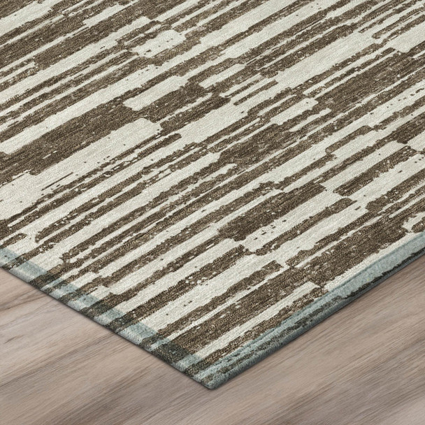 3' X 5' Chocolate And Brown Striped Washable Indoor Outdoor Area Rug