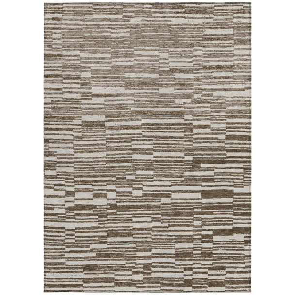 10' X 14' Chocolate And Brown Striped Washable Indoor Outdoor Area Rug