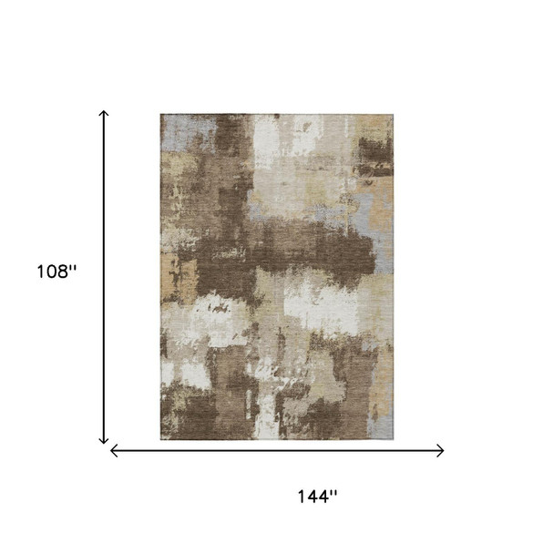 9' X 12' Chocolate And Brown Abstract Washable Indoor Outdoor Area Rug