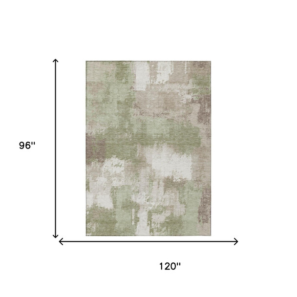 8' X 10' Sage And Green Abstract Washable Indoor Outdoor Area Rug