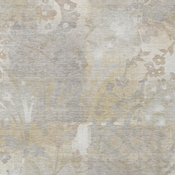 9' X 12' Ivory And Silver Botanical Leaves Washable Indoor Outdoor Area Rug