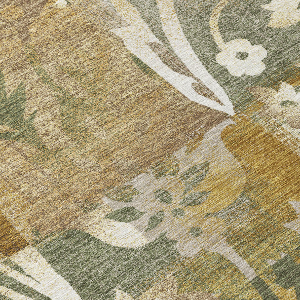 10' X 14' Walnut And Gold Botanical Leaves Washable Indoor Outdoor Area Rug
