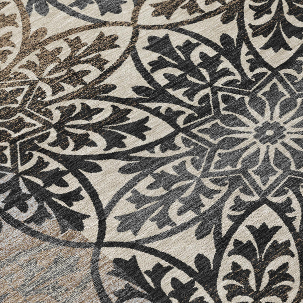 3' X 5' Graphite And Gray Oriental Washable Indoor Outdoor Area Rug