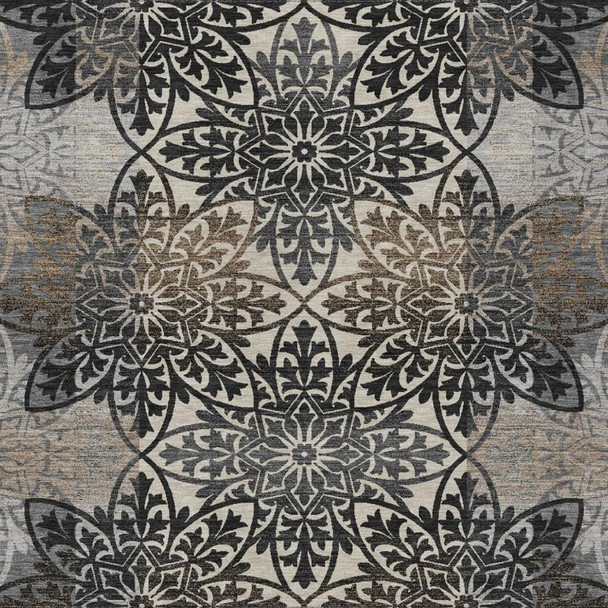 5' X 8' Graphite And Gray Oriental Washable Indoor Outdoor Area Rug
