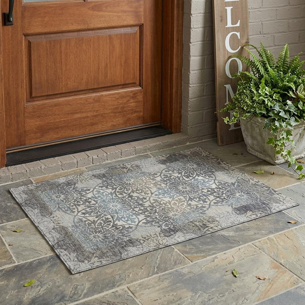 3' X 5' Gray And Silver Oriental Washable Indoor Outdoor Area Rug
