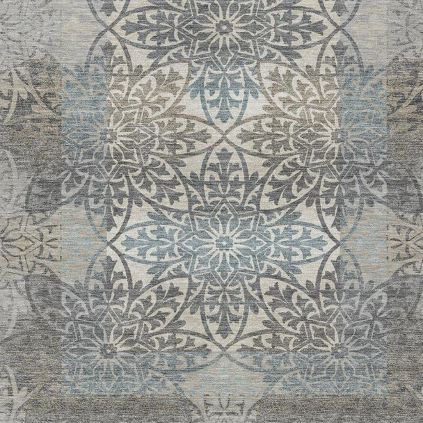 10' X 14' Gray And Silver Oriental Washable Indoor Outdoor Area Rug