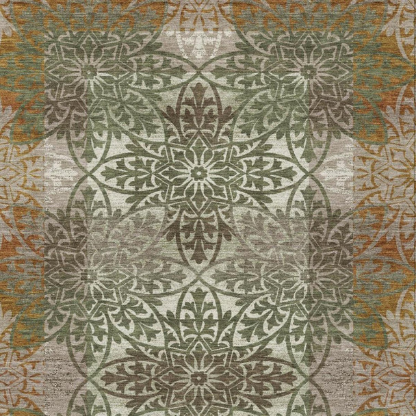 8' X 10' Olive Green And Green Oriental Washable Indoor Outdoor Area Rug