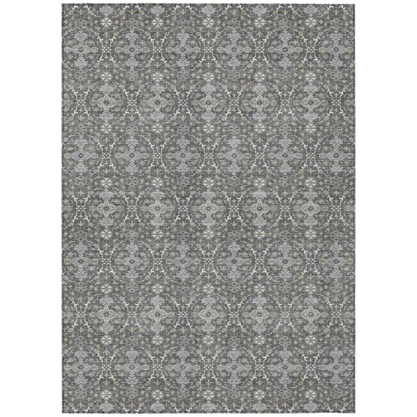 10' X 14' Gray And Graphite Oriental Washable Indoor Outdoor Area Rug