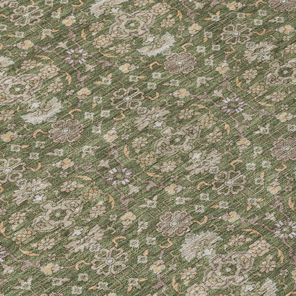 9' X 12' Olive Green And Green Oriental Washable Indoor Outdoor Area Rug