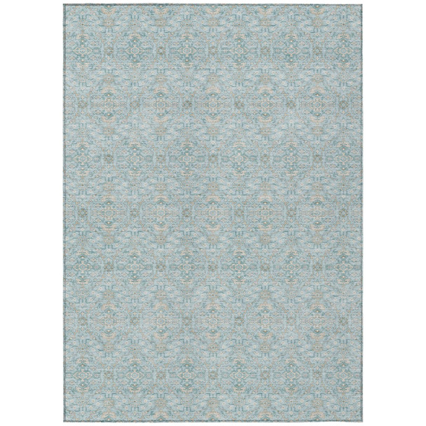 3' X 5' Sky Blue And Blue Oriental Washable Indoor Outdoor Area Rug
