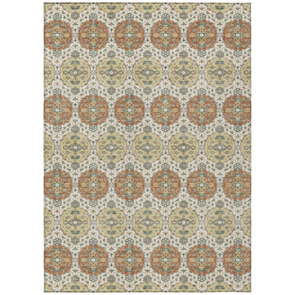 3' X 5' Cream And Ivory Striped Washable Indoor Outdoor Area Rug