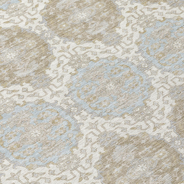 3' X 5' Ivory And Silver Striped Washable Indoor Outdoor Area Rug