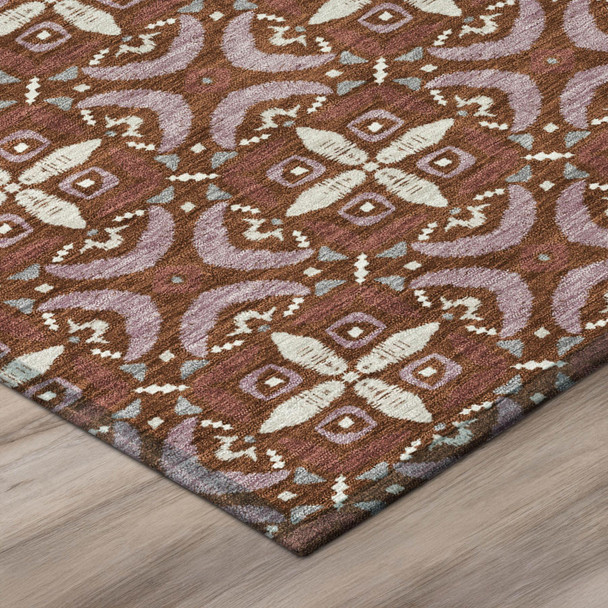 5' X 8' Brick Red And Red Geometric Washable Indoor Outdoor Area Rug