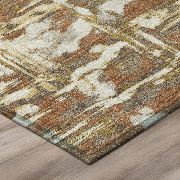 8' Orange And Brown Round Abstract Washable Indoor Outdoor Area Rug