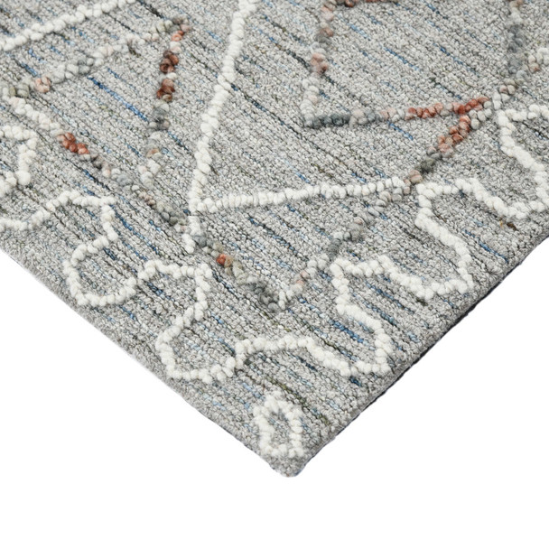 9' X 13' Gray Ivory And Rust Wool Geometric Hand Hooked Area Rug