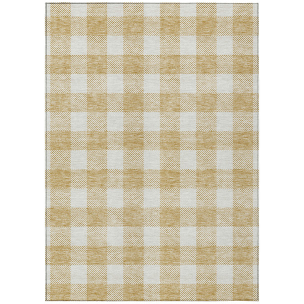 3' X 5' Gold And Beige Plaid Washable Indoor Outdoor Area Rug