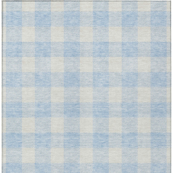 8' X 10' Sky Blue And Gray Plaid Washable Indoor Outdoor Area Rug