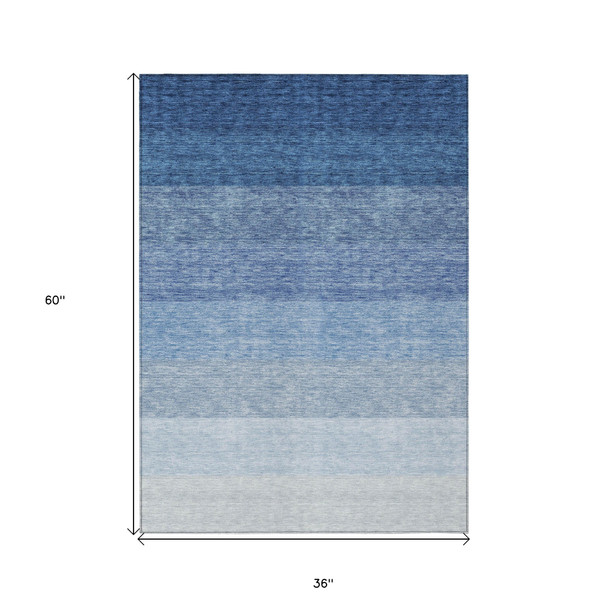 3' X 5' Blue And Gray Ombre Washable Indoor Outdoor Area Rug