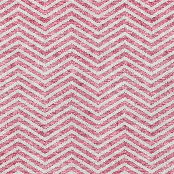 9' X 12' Pink And Ivory Chevron Washable Indoor Outdoor Area Rug