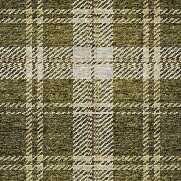 10' X 14' Olive Green Gold And Brown Plaid Washable Indoor Outdoor Area Rug