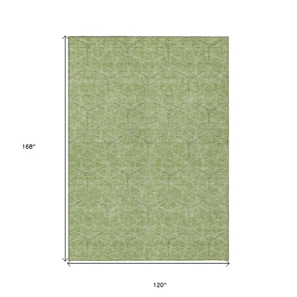 10' X 14' Green Black And Ivory Geometric Washable Indoor Outdoor Area Rug
