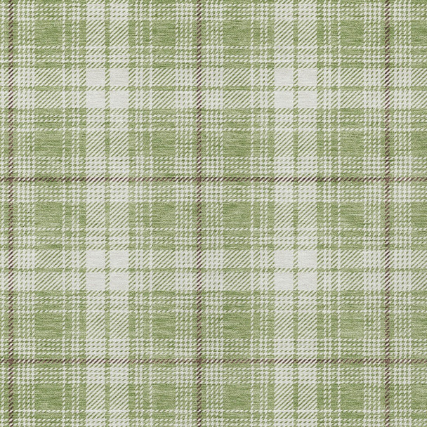 9' X 12' Artichoke Green Brown And Ivory Plaid Washable Indoor Outdoor Area Rug