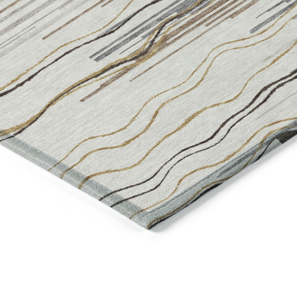 10' X 14' Ivory Brown And Gray Striped Washable Indoor Outdoor Area Rug