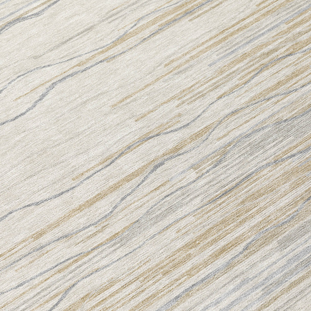 3' X 5' Linen Gray And Beige Striped Washable Indoor Outdoor Area Rug