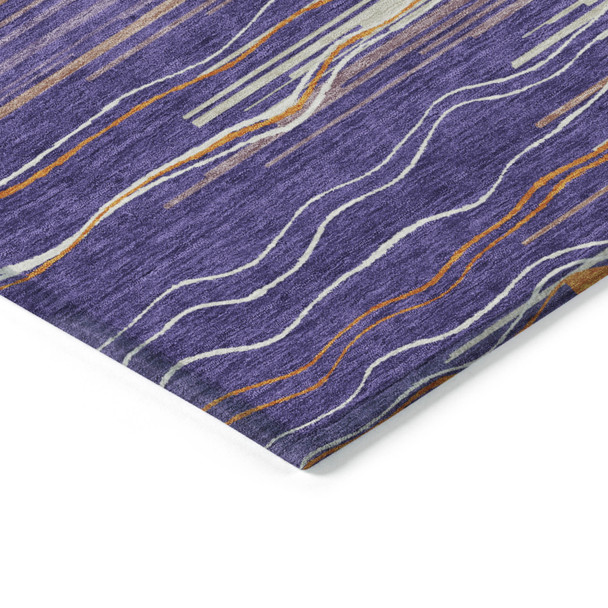 5' X 8' Purple Copper And Ivory Striped Washable Indoor Outdoor Area Rug