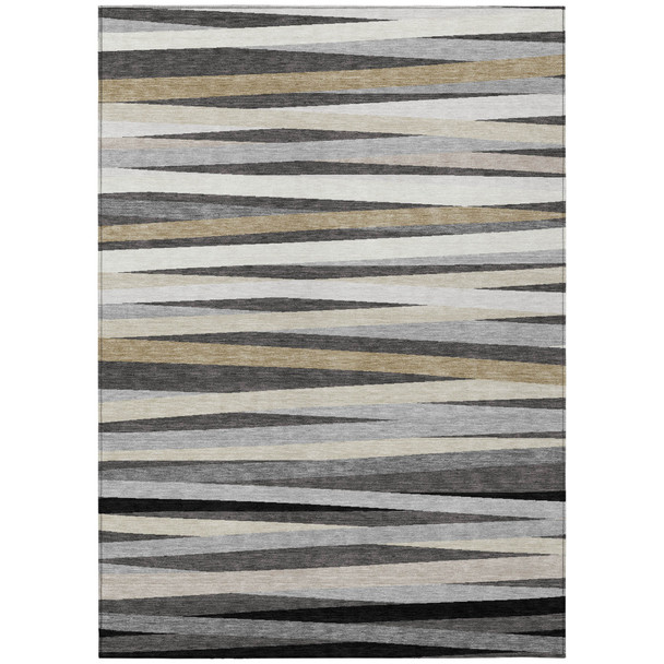 9' X 12' Gray Ivory And Beige Striped Washable Indoor Outdoor Area Rug