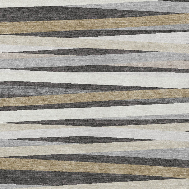 10' X 14' Gray Ivory And Beige Striped Washable Indoor Outdoor Area Rug