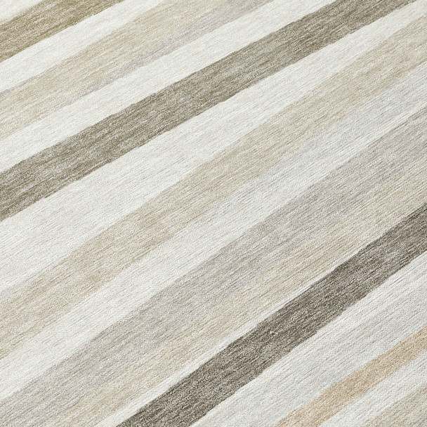 10' X 14' Ivory And Gray Striped Washable Indoor Outdoor Area Rug