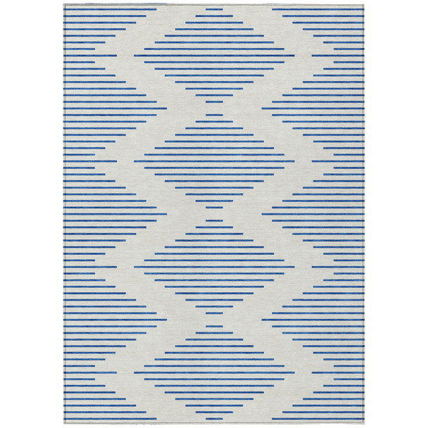 8' X 10' Ivory And Blue Geometric Washable Indoor Outdoor Area Rug