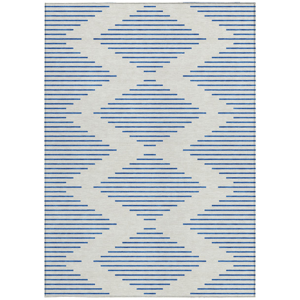 9' X 12' Ivory And Blue Geometric Washable Indoor Outdoor Area Rug