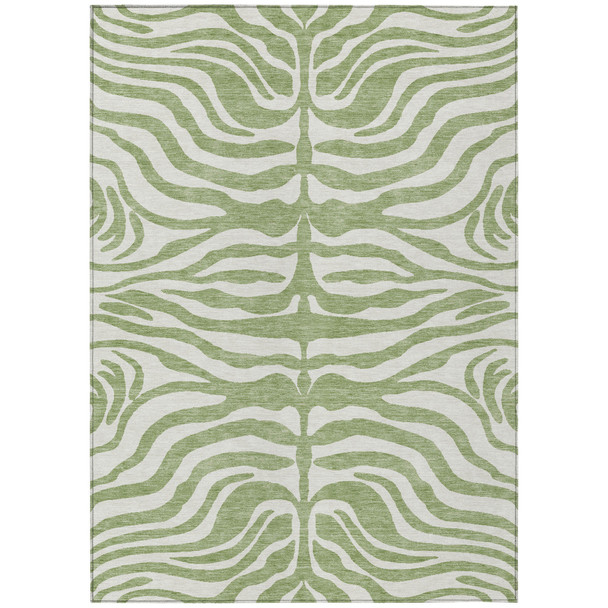8' X 10' Artichoke Green And Ivory Animal Print Washable Indoor Outdoor Area Rug