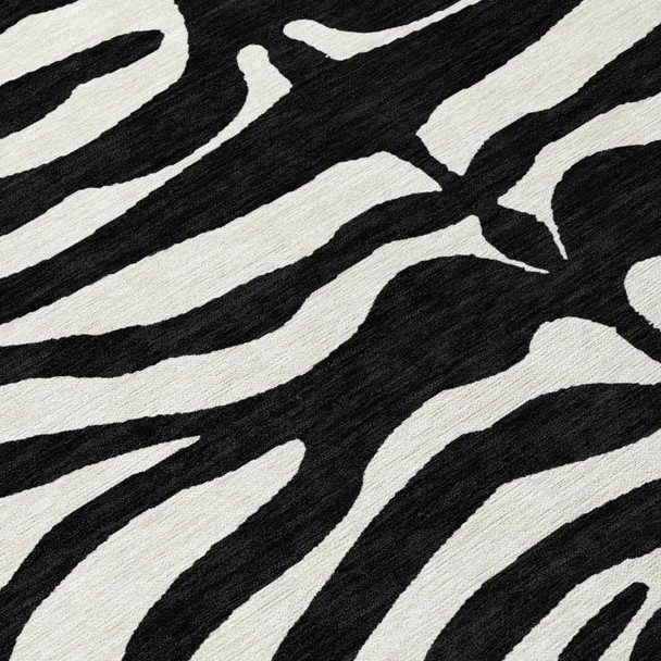 10' X 14' Black And Ivory Animal Print Washable Indoor Outdoor Area Rug