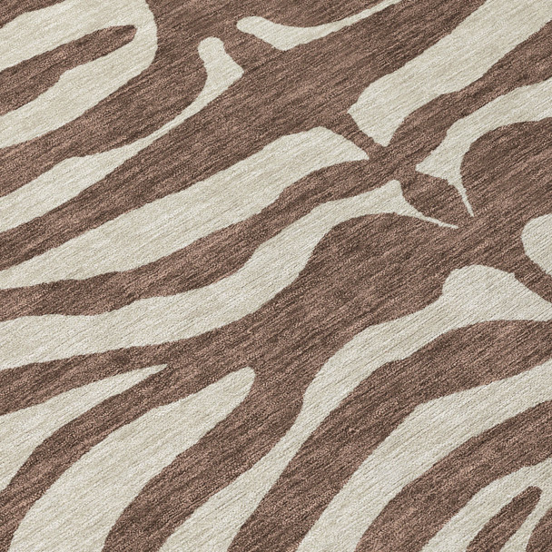 8' Brown And Beige Round Animal Print Washable Indoor Outdoor Area Rug