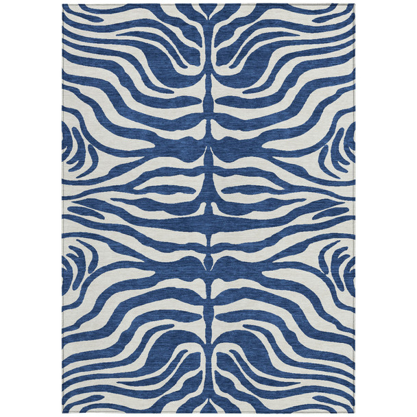 8' X 10' Navy Blue And Ivory Animal Print Washable Indoor Outdoor Area Rug